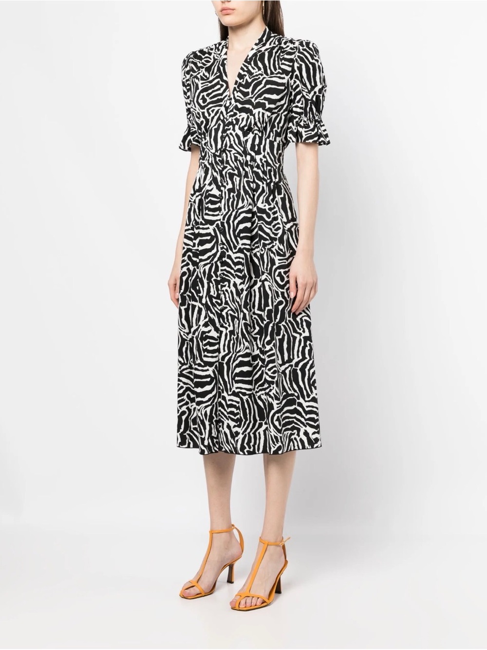DVF Black & White Erica Zebra Midi Dress Size 8
